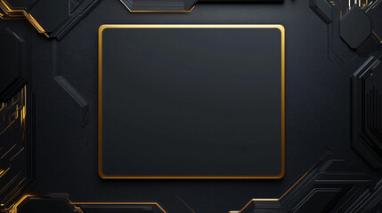 Poster - Futuristic Tech Display: A sleek, dark background with a golden-framed, rectangular display, embodying modern technological advancements. The detailed.