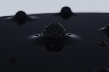 Poster - Mysterious Spheres: A captivating image features an abstract composition of dark spheres emerging from a glossy black surface, inviting viewers into a world of intrigue and mystery. 
