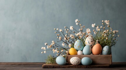Poster - Pastel eggs and flowers spring arrangement