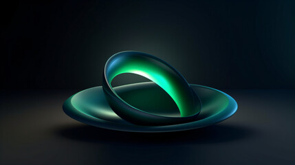 Leinwandbilder - Abstract dark minimalistic 3D wallpaper with lighting shapes in green and blue, perfect for high-tech presentations.


