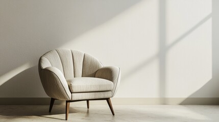 Aufkleber - Elegant armchair in minimalist interior casting soft shadows on the wall for serene luxury living space background