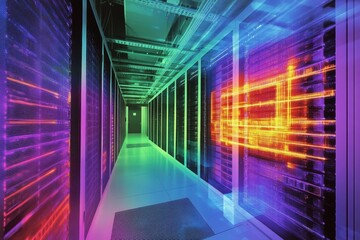 Poster - Data center interior featuring advanced technology and vibrant lighting effects