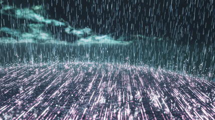 Poster - Neon rainfall over a digital horizon with vibrant colors creating a stunning visual experience of nature and technology combined in harmony.