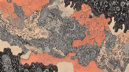 Poster - Organic chaos in a mechanical world showcasing a black and orange abstract painting that evokes emotion and captures attention with bold colors.