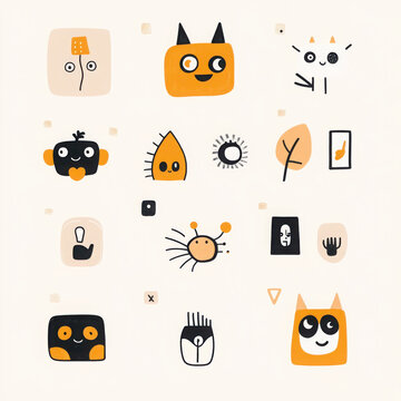 A fresh and playful vector design pack featuring cute and expressive cartoon mascots, branding elements, and minimalistic line icons
