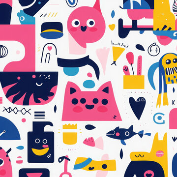 A fresh and playful vector design pack featuring cute and expressive cartoon mascots, branding elements, and minimalistic line icons