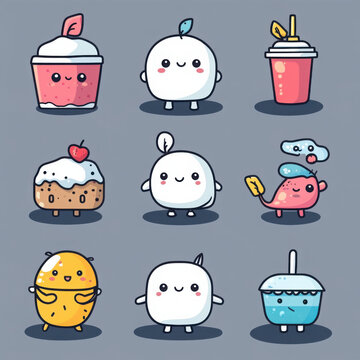 A fresh and playful vector design pack featuring cute and expressive cartoon mascots, branding elements, and minimalistic line icons