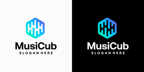 Poster - Hexagon sound wave vector logo design with modern, simple, clean and abstract style. Icon for business, technology, entertainment and personal branding.