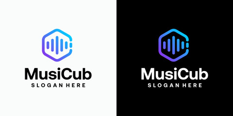 Poster - Hexagon sound wave vector logo design with modern, simple, clean and abstract style. Icon for business, technology, entertainment and personal branding.