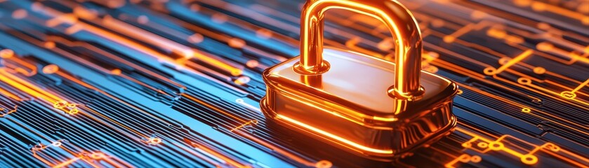Poster - Digital security concept with golden padlock design