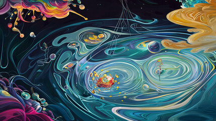 Poster - Vibrant and colorful abstract painting portraying a kaleidoscope of colors blending harmoniously to create an enchanting visual experience.