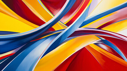 Poster - Stunning painting of colorful abstract art featuring lines intersecting with smooth curves to create a lively artistic composition.