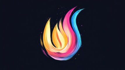 Poster - Abstract Colorful Flame Illustration on a Dark Backdrop with Paint Splatters