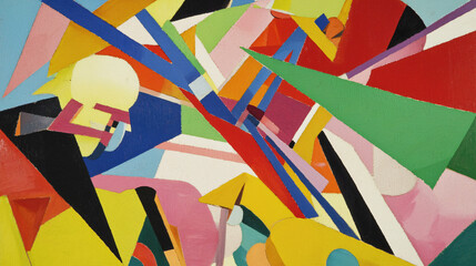 Aufkleber - Colorful abstract design painting featuring -edged forms and bright bold colors in a captivating artistic presentation.