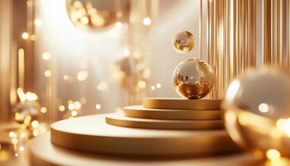 Poster - Luxurious Golden Decor And Curved Light Effects With Bokeh Elements For A Touch Of Elegance And Opulence In Your Space.