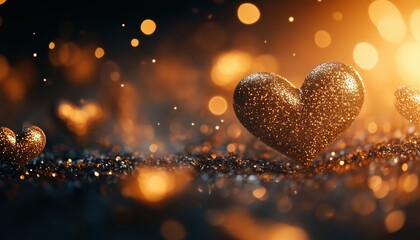 Poster - Valentine'S Day Celebration With Heart-Shaped Elements And Golden Glitter Light Effects For A Gorgeous And Romantic Ambiance.
