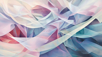 Poster - Dynamic painting showcasing a burst of colors in soft fluid abstraction featuring overlapping geometric shapes creating visual harmony.