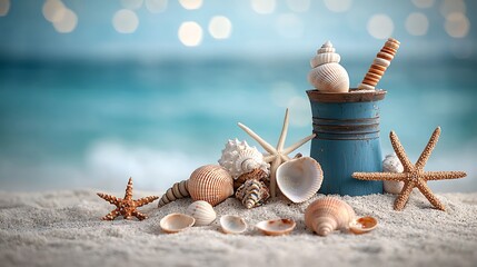 Poster - Seashells starfish beach still life