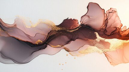 Poster - Unique piece of art featuring subtle abstract forms set against a clean white background in warm tones of brown and gold.