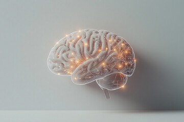 Poster - Mind's Eye: A luminous depiction of a human brain with illuminated neural pathways, symbolizing intelligence and innovation, isolated on a clean, neutral backdrop.