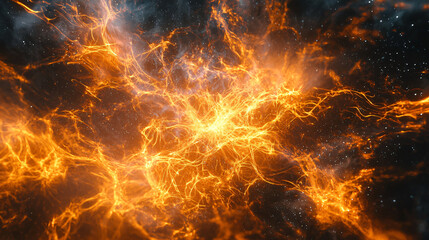 Poster - A dramatic scene of fire illuminating the sky with fiery colors creating a stunning contrast against the deep blue of the evening horizon.