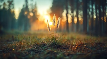 Aufkleber - Sunset forest scene golden light tranquil nature