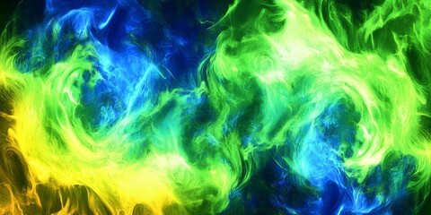 Poster - Abstract Swirling Green Blue Yellow Energy Background Texture