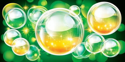 Poster - Sparkling Green and Gold Bubbles Abstract Background Design Ideal for Cosmetics or Wellness