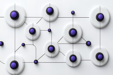 Poster - Abstract Network Graphic White Circles Purple Black Nodes Connected Lines