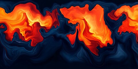 Poster - Abstract fiery orange and blue swirls digital art painting background