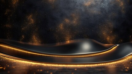 Poster - Elegant black and gold abstract waves flowing on dark background