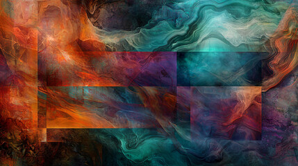 Poster - Vibrant abstract background featuring colorful rectangular and triangular forms layered over each other for a modern artistic feel.