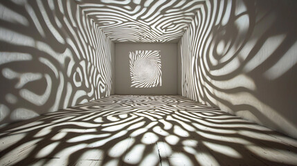 Poster - Realistic zebra print emphasizing vibrations of light and shadow within a room creating a unique and artistic atmosphere without text.