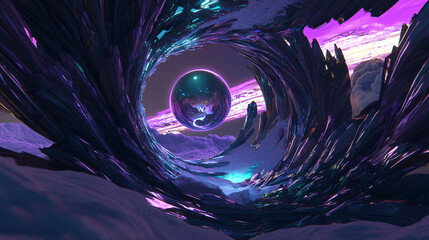 Poster - Mesmerizing purple and blue vortex representing infinite dreams and boundless imagination with a realistic touch of surrealism.