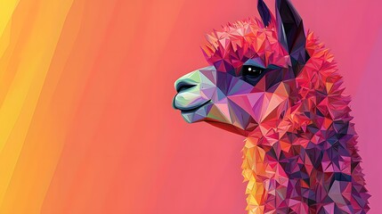 Poster - Abstract geometric minimalist profile illustration of an alpaca with colorful background and creative design elements
