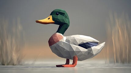 Poster - Minimalist polygonal style duck figure illustration showcasing modern artistic design in a unique and creative form