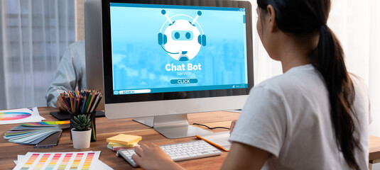 Fototapete - Chatbot software application for brisk online business that automatically reply to customer questions