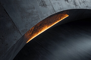 Poster - dark gray concrete curved wall with orange light, creating modern architectural showcase scene, idea