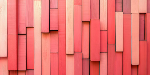 Aufkleber - Abstract texture of coral and pink painted wood planks, arranged in a varied, overlapping pattern, showcasing a modern, geometric design ideal for background use