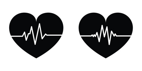 Poster - heart and heartbeat symbol set. cardiogram line icon, sign. heart pulse silhouette, icon, heart puls