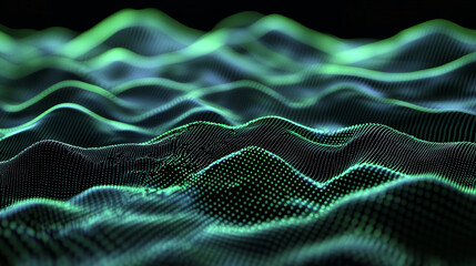 Aufkleber - Abstract green and black wave pattern, formed by glowing dots, creating a dynamic and technological feel, suitable for digital or tech-related concepts