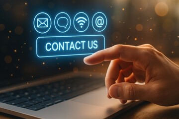 Poster - Digital Touch: A hand presses a glowing 