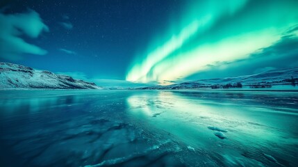 Poster - A frozen lake reflecting an aurora borealis in surreal clarity
