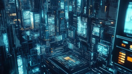 Poster - A high-tech cyberpunk city where glowing billboards form a maze