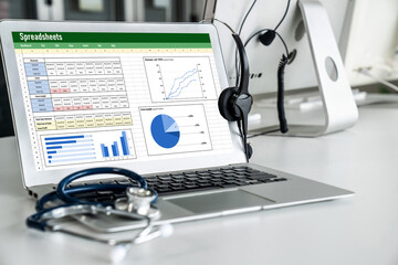 Poster - spreadsheet document information financial startup concept. data and graphs in spreadsheet documents