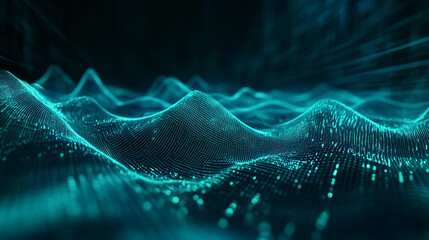 Poster - Abstract teal digital wave texture, flowing smoothly, suggesting technology, data, or network concept Suitable for tech background or presentation