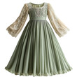 © AsikurRahman - Elegant Sage Green Lace Dress Long Sleeves Pleated Skirt