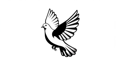 Poster - Flying bird illustration of a dove with wings spread in black and white style
