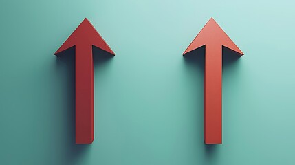 Poster - Two red upward-pointing arrows against a mint green background.  A concept image of growth, success, and progress.  Simple and modern design