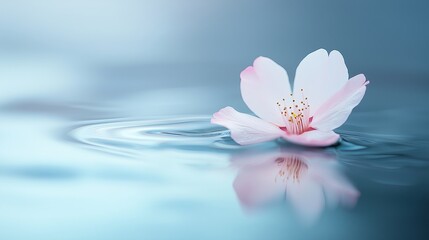 Poster - A single cherry blossom petal drifting on calm water.